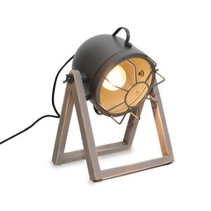 Lámpara de mesa con base de madera y cabezal metálico ajustable