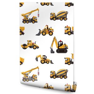 Papel Pintado Excavadoras Amarillas Coches De Niños No Tejido 53cm x 10m