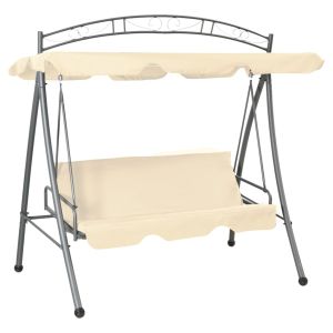 vidaXL banco columpio convertible de exterior con dosel blanco arena