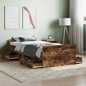 Cama con cabecero piecero roble ahumado 100x200cm