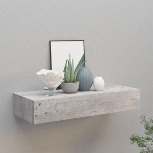 Estante de pared con cajón mdf gris hormigón 60x23,5x10 cm