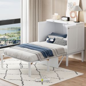 Cama abatible vertical 90x200 cm con almacenaje madera – color blanco
