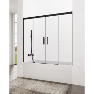 Mampara bañera 2 fijos + 2 correderas basic  162-172cm transparente negro