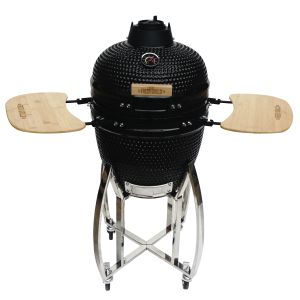 Barbacoa kamado cerámica 46cm negra, soporte utensilios y funda