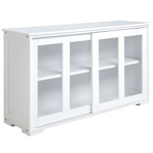 Aparador de cocina 107x33x62.5 cm mdf, vidrio color blanco Homcom