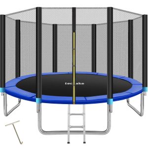 Cama elástica con red y cubierta de seguridad, ø 396 cm, negro/azul