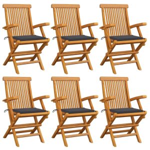 vidaXL sillas de jardín 6 uds madera teca con cojines gris antracita