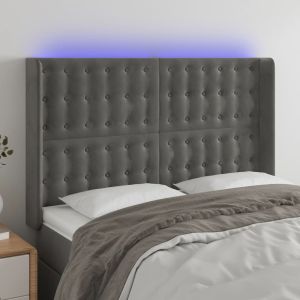 Cabecero con LED de terciopelo gris oscuro 147x16x118/128 cm eso3741