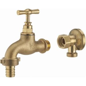 Kit grifo exterior latón bruto + aplique de pared tuerca giratoria 1/2 ø15