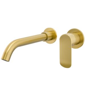 Valaz grifo lavabo empotrado redondo monomando oro mate con caño 21cm