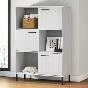 Librería patas de metal oslo madera maciza blanco 90x35x128,5cm