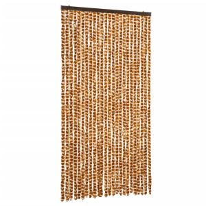 vidaXL cortina antimoscas chenilla ocre y blanco 100x200 cm