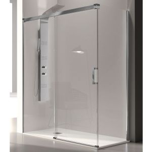 Mampara frontal + puerta corredera 160 cm glasé perfil cromado c/ lat. 70cm