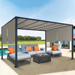 Pérgola deslizante con 2 lonas color topo - 3x4 m