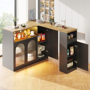 Isla de cocina giratoria 360 con vitrina y LED negro 97x108x39,6cm