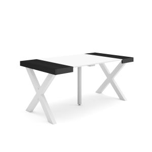 Mesa extensible, 160x90x73cm, blanco y negro, patas madera maciza rf2738