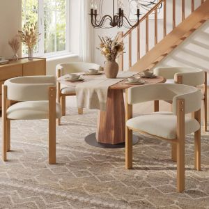 Silla de comedor tapizada beige set de 4 patas efecto madera