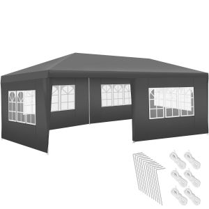 Pabellón 6x3m con 5 paneles laterales, resistente al agua y uv, gris