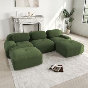 Sofá modular esquina sin estructura de pana verde reposabrazos curvos
