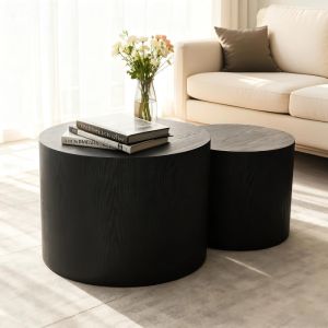 Mesa auxiliar de 2 piezas redonda mdf negro 38,5x48,5x48,5cm