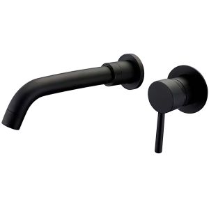 Valaz grifo lavabo empotrado redondo monomando con caño de 21cm negro mate