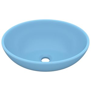 vidaXL lavabo de lujo ovalado cerámica azul claro mate 40x33 cm