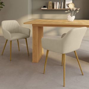 Sillas de terciopelo beige con reposabrazos, lote de 2