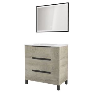 Mueble de baño alaska -80cm - madera - 3 cajones - espejo selena