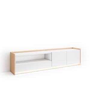 Mueble tv, 207x37x50cm, blanco y roble soft, LED rf4893