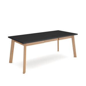 Mesa comedor, 194x90x75cm, negro y roble, patas de madera rf2918