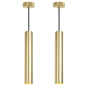 Pack 2 lámparas colgantes techo aluminio dorado tubo 40cm GU10 ajustable