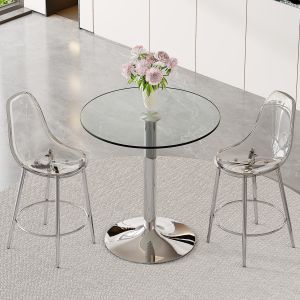Conjunto de mesa alta redonda de cristal con 2 taburetes
