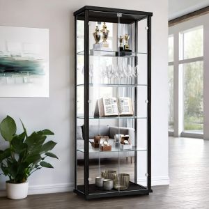 K-möbel vitrina cristal negro 176x67x33 cm con espejo, LED, cerradura