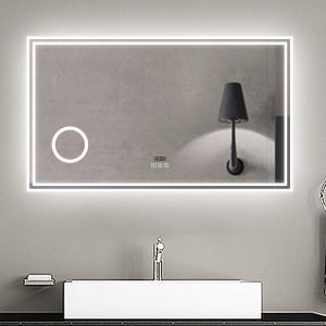 Espejo de baño LED 140×80 cm+ reloj + lupa + bluetooth