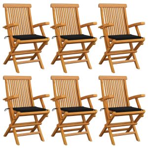 vidaXL sillas de jardín 6 uds madera maciza de teca con cojines negros