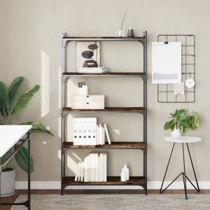 Librería 5 estantes madera ingeniería roble ahumado 80x30x154cm