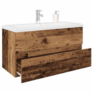 Mueble lavabo con lavabo integrado y grifo madera vieja esb8955