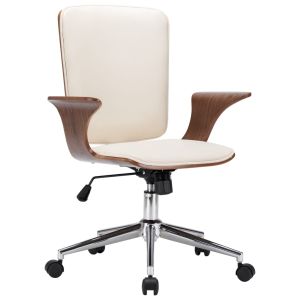 Silla de oficina giratoria cuero sintético madera curva crema oif782428