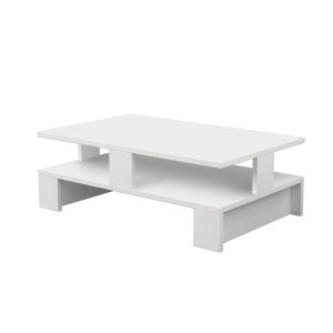 Mesa centro moderna con estantes blanco 28x80x50 cm