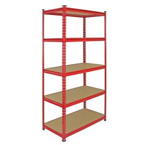 5 estanterías z-rax de acero sin tornillos rojas 90cm de ancho y mazo