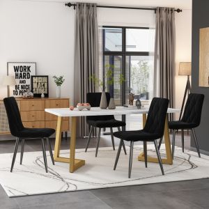 Conjunto de mesa y sillas mdf negro efecto mármol con 4 sillas de comedor