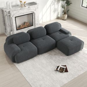 Sofá modular en l pana gris ergonómico antideslizante
