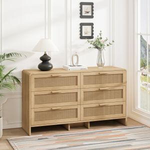 Cajonera de almacenaje con 6 cajones de ratán natural