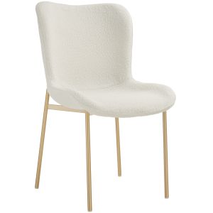 Silla de comedor tejido bouclé 54 x 62 x 90 blanco/dorado