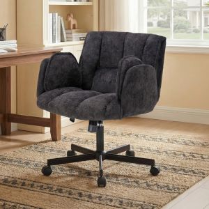 Silla de oficina tela negra altura ajustable con reposabrazos plegables