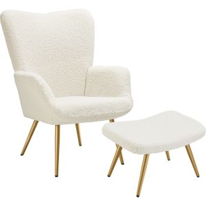 Sillón tapizado 72 x 76 x 100,5 cm bouclé crema/dorado
