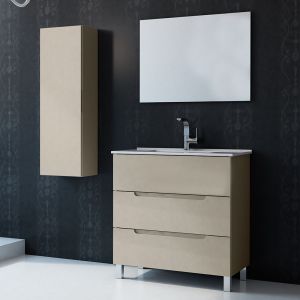 Mueble baño, lavabo, espejo y aplique LED victoria 100x45cm moka c/patas