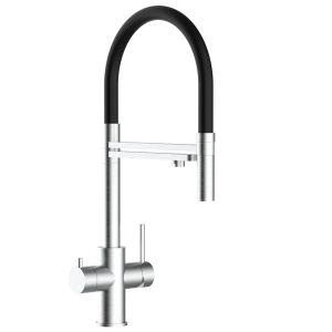 Grifo cocina 5 vías acero inox ducha 2 chorros amovible, cepillado / negro
