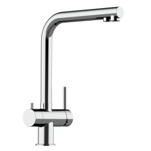 Grifo de cocina 3 vías acero inox pulido caño L giratorio