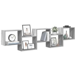 Estante cubo de pared 5 compartimentos madera gris sonoma